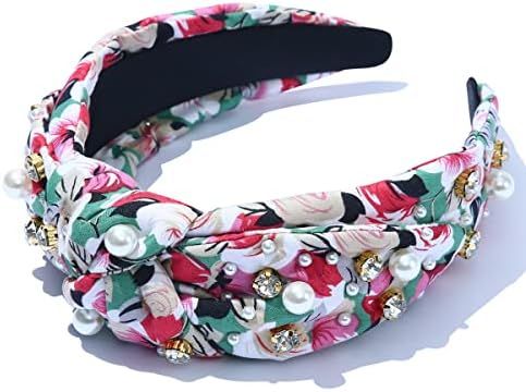 Crystal Knotted Headband Holiday Romantic Vintage Pearl Prints Women Knot Bow Floral Embellished ... | Amazon (US)