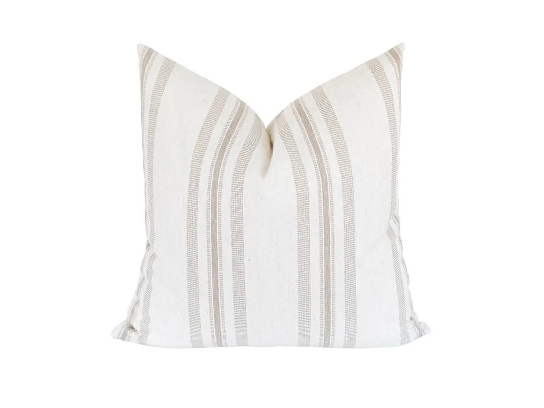 Neutral Striped Pillow Cover: Brown Stripe Throw Pillow, Coastal Decor, Farmhouse Pillows - Etsy | Etsy (US)