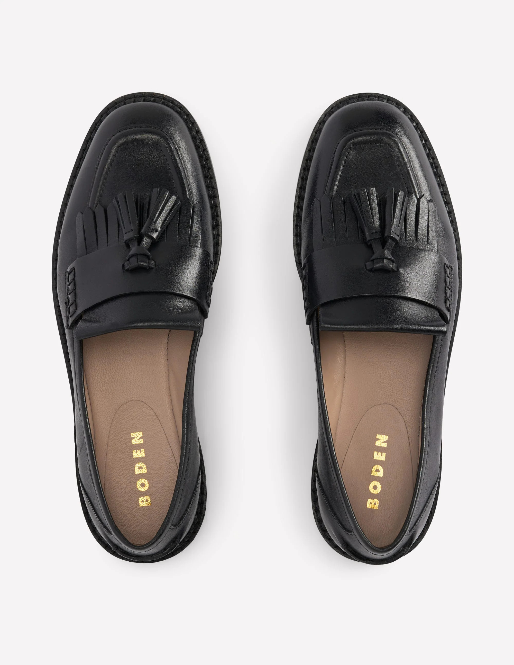 Nya Ghillie Flat Loafers-Black | Boden UK