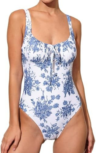 BERLOOK Womens Sexy Floral One-Piece Swimsuit Tie Slimming Bathing Suits Push Up Swimwear | Amazon (US)
