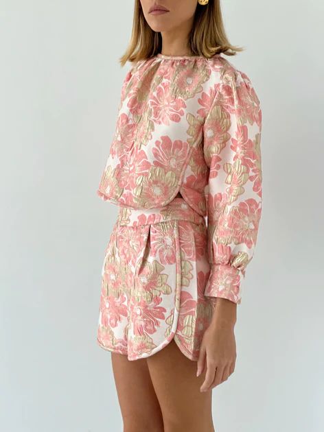 Harper Luxe Jacquard Shorts | Pink/Gold | Vita Grace