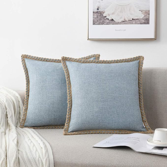 NordECO HOME Set of 2 Farmhouse Throw Pillow Covers - Burlap Linen Trimmed Tailored Edges Decorat... | Amazon (US)