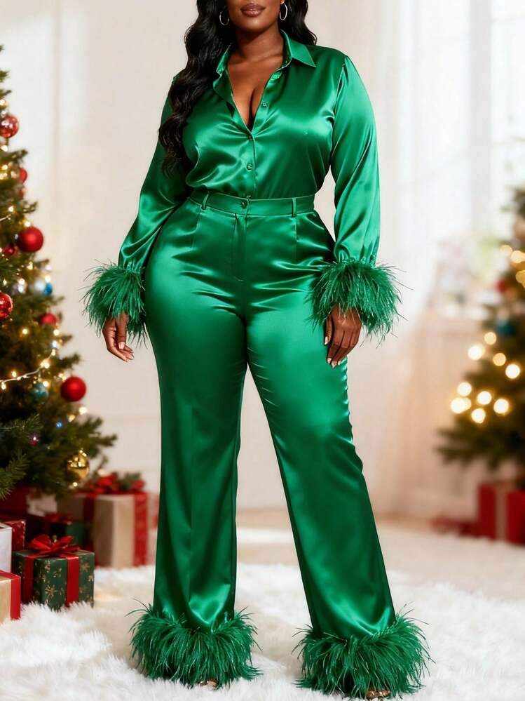 Green satin jumpsuit  | SHEIN