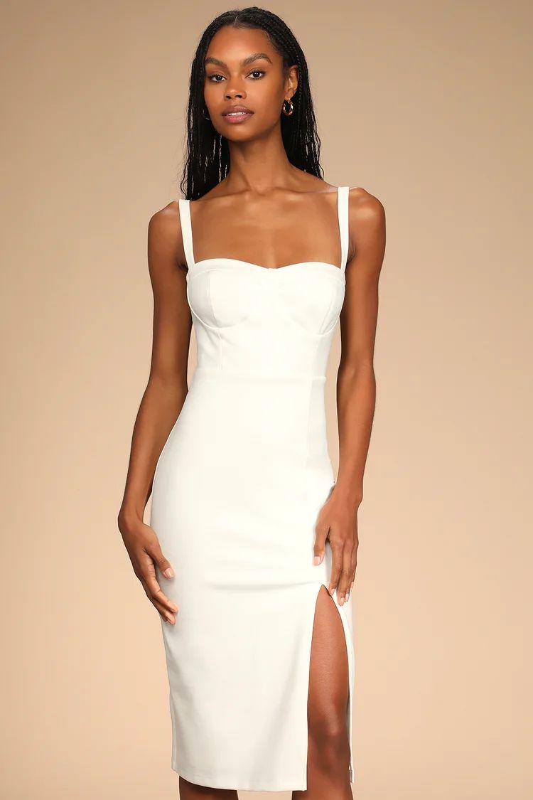 Soiree Style White Sleeveless Bustier Bodycon Midi Dress | Lulus (US)