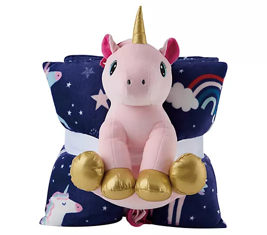 Olivia & Finn 3-Piece Unicorn Throw and Decorative Pillow Set - QVC.com | QVC