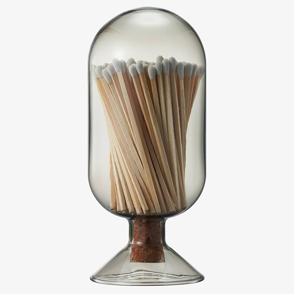 Includes 100 Match Sticks Glass Match Cloche with Striker - Smoke Grey with Cork Stopper - Perfec... | Amazon (US)