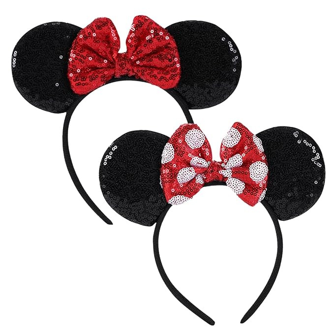 2PCS Mouse Ears Headband for Women, Shiny Sequin Bow Mouse Headbands for Birthday Party & Theme P... | Amazon (US)