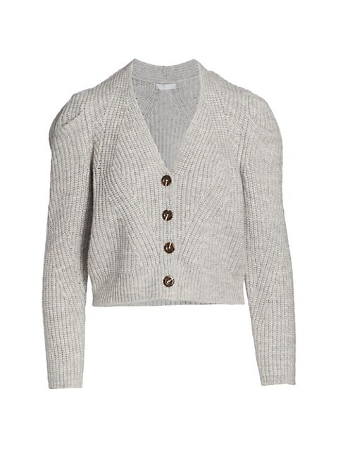 Rib-Knit Puff-Sleeve Cardigan | Saks Fifth Avenue