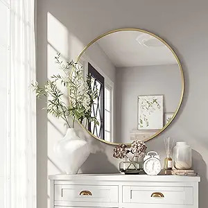 Barnyard Designs 30 inch Gold Round Mirror, Modern Bathroom Mirrors for Wall, Farmhouse Mirror, M... | Amazon (US)