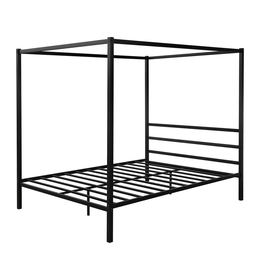 Boyel Living Black Metal Framed Canopy Platform Bed with Built-in Headboard,No Box Spring Needed, Cl | The Home Depot