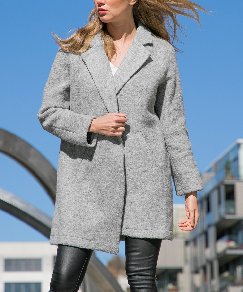Charlotte et Louis Women's Car Coats GREY - Gray Bony Wool-Blend Coat - Women | Zulily