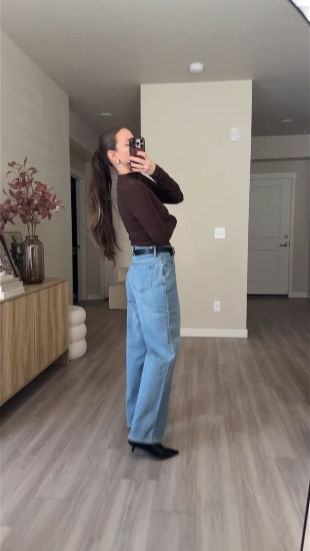 waist adjustable wide leg jeans 