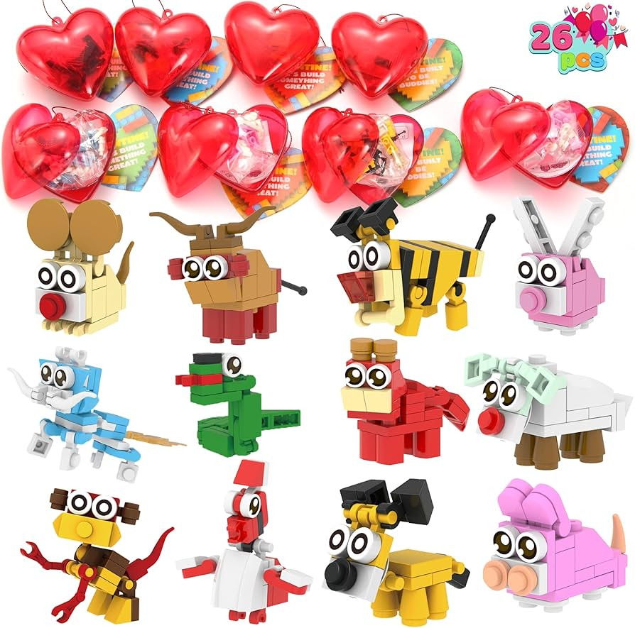 JOYIN 26 Packs Valentines Day Cards with Building Blocks, Prefilled Hearts with Cards Filled with... | Amazon (US)