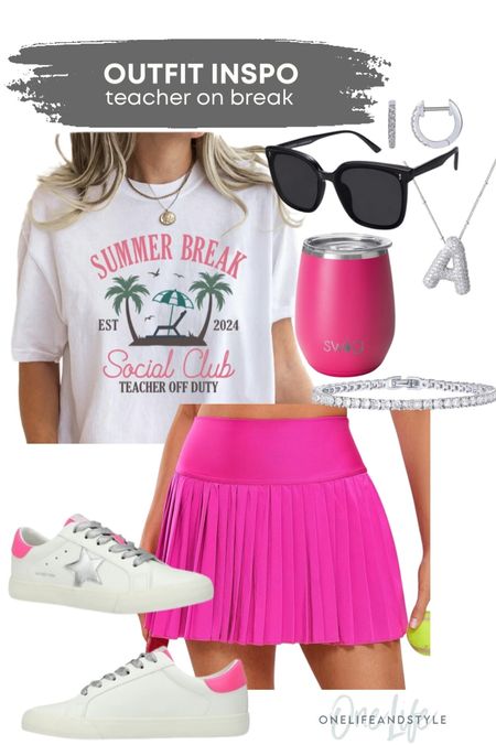 Teacher on summer break 🥳🩷 a fun graphic t-shirt and pink pleated tennis skirt.

#LTKStyleTip #LTKSeasonal #LTKFindsUnder100