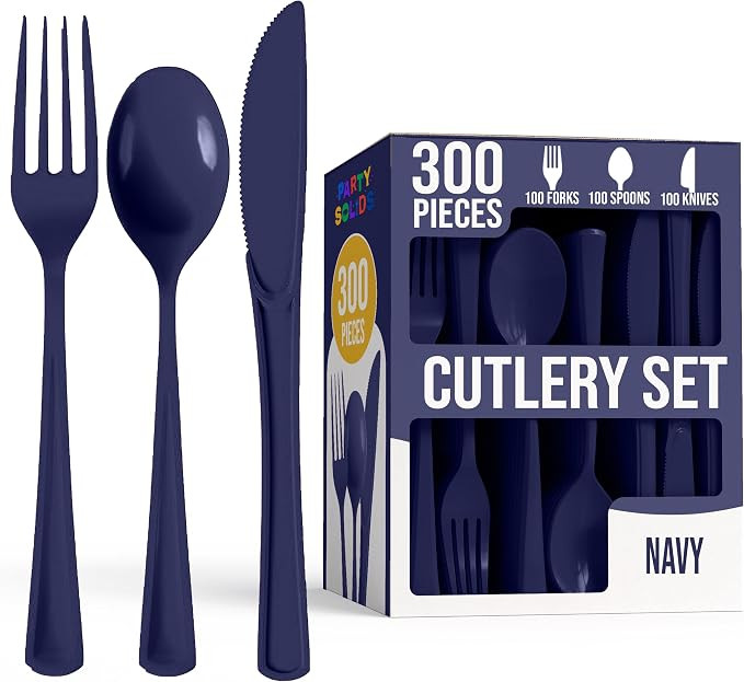 Party Solids Navy Plastic Silverware Heavy Duty 300 Pieces Navy Disposable Silverware Heavy Duty,... | Amazon (US)