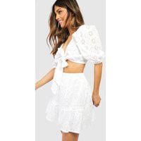 Womens Eyelet Knot Top & Ruffle Hem Skirt - White - 4 | boohoo (US & Canada)