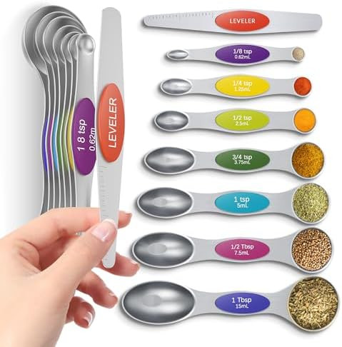 Premium Magnetic Measuring Spoons Set|Strong N52 Magnets|Heavy Duty Stainless Steel|Dual-Sided fo... | Amazon (US)