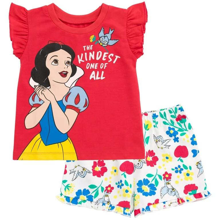 Disney Princess Snow White Little Girls T-Shirt and Active Retro Dolphin Shorts Outfit Set Toddle... | Walmart (US)