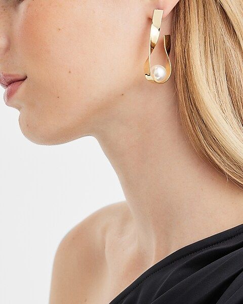 Twisted Pearl Hoop Earrings | Express