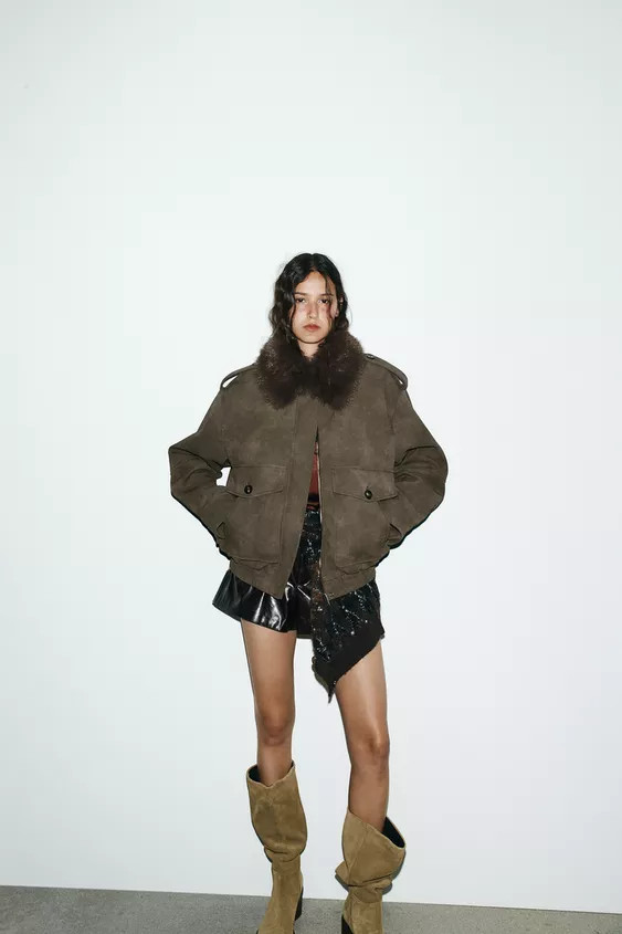 REMOVABLE COLLAR FAUX SUEDE JACKET | Zara UK