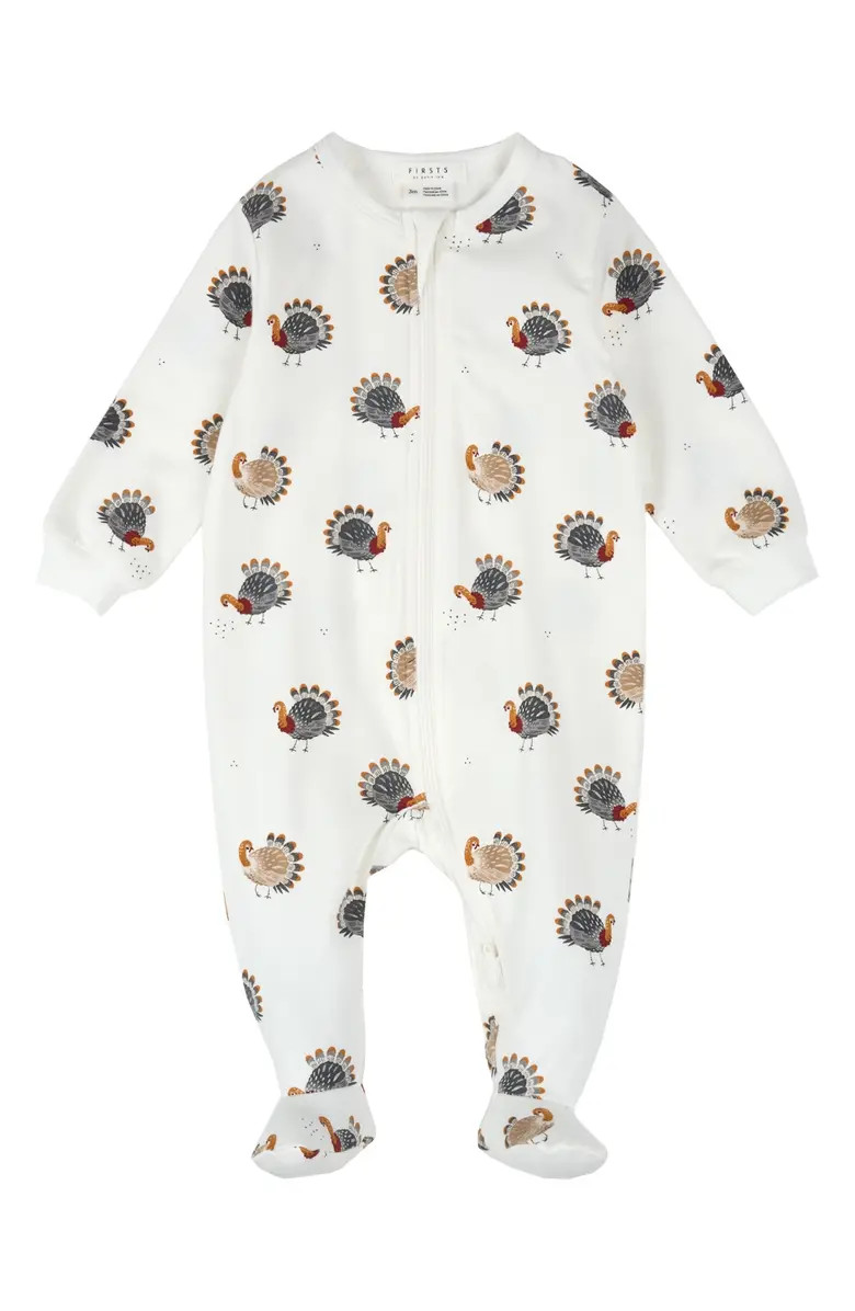 FIRSTS by Petit Lem Turkey Print Footie | Nordstrom | Nordstrom