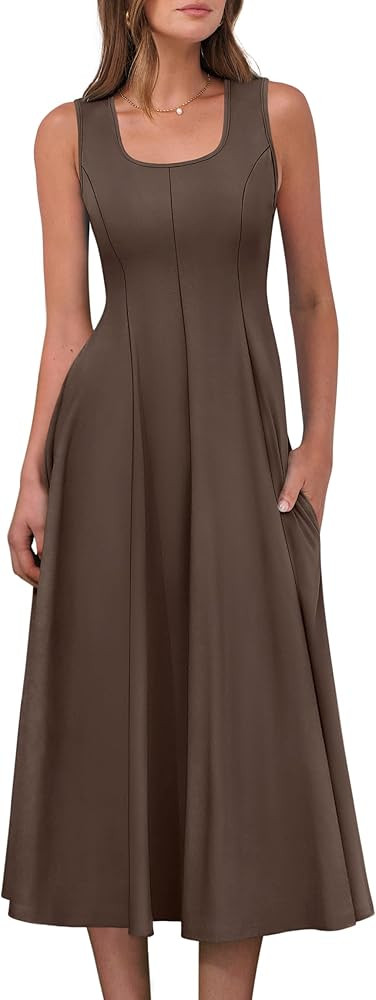 ANRABESS Womens Summer Casual Sleeveless Midi Dresses Scoop Neck Fit & Flare A-Line Flowy Long Su... | Amazon (US)