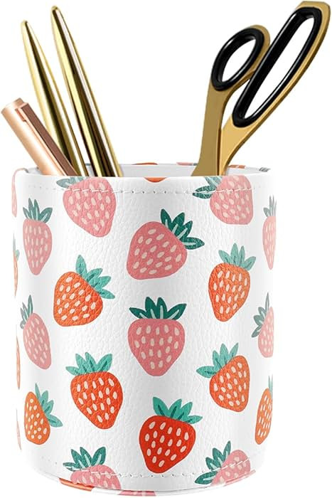 WAVEYU Pen Holder for Women Girls, Pencil Cup Pink Desk Decor, Makeup Brush Holder Large Pu Leath... | Amazon (US)