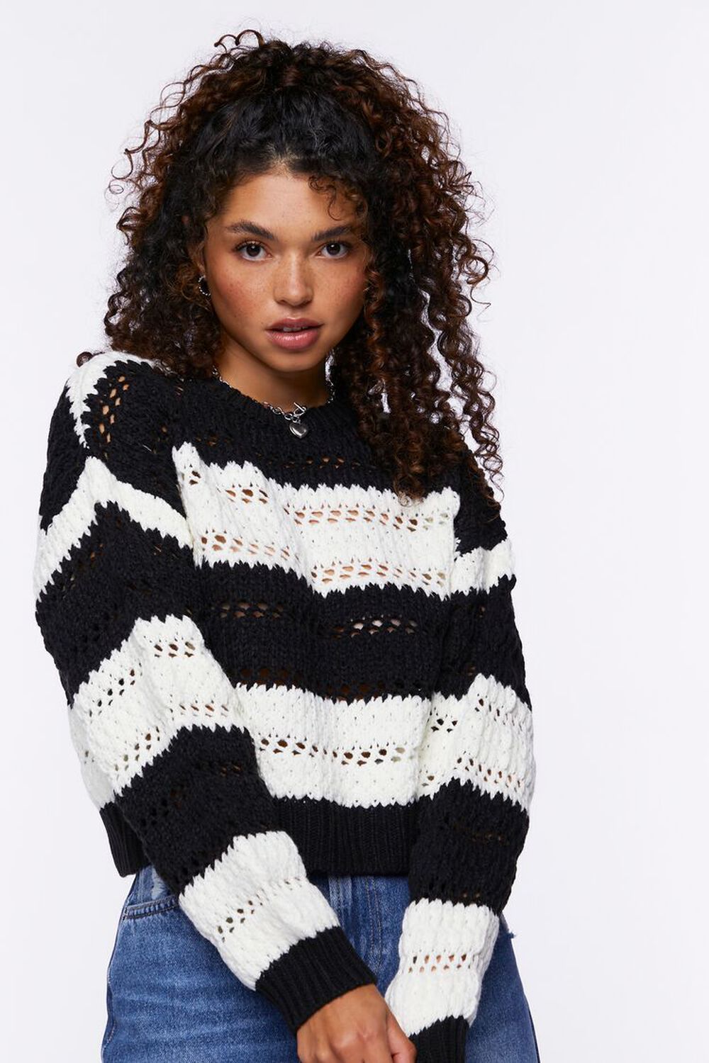 Striped Open-Knit Sweater | Forever 21 (US)