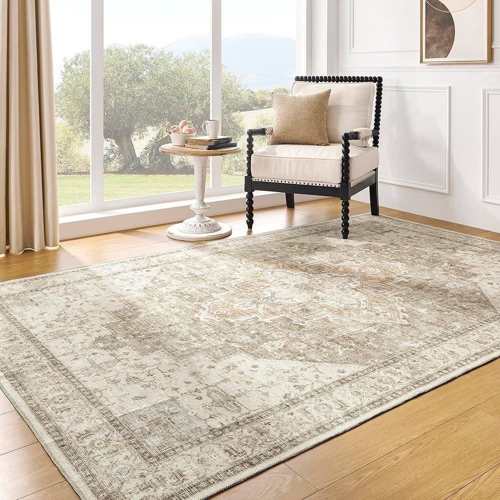 BILEEHOME Boho Neutral Living Room Rug 5x7 Washable Vintage Rustic Earth Tone Modern Farmhouse St... | Amazon (US)