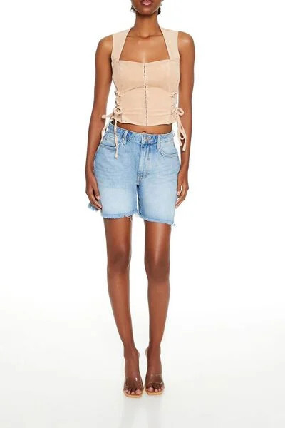 Lace-Up Corduroy Crop Top | Forever 21