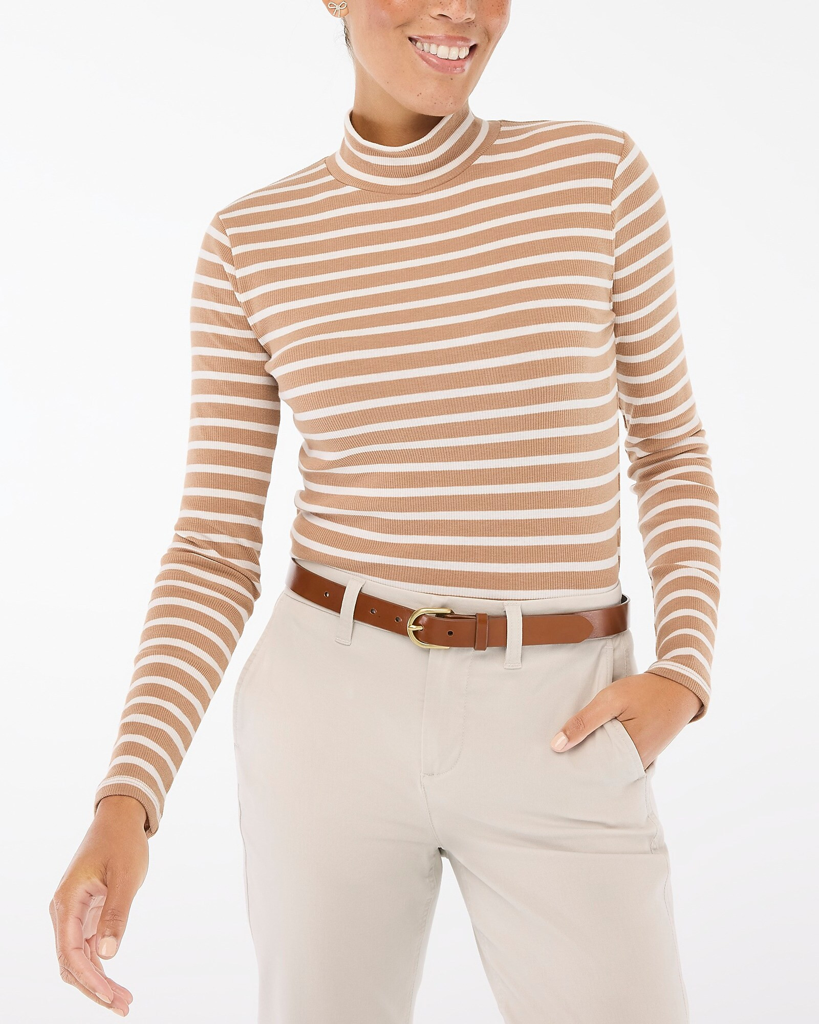 Striped ribbed-knit mockneck top | J.Crew Factory