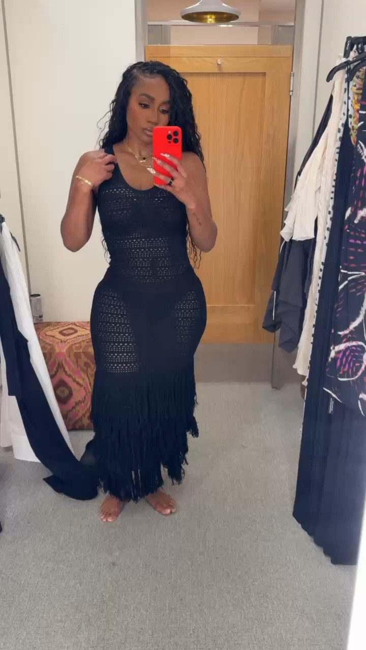 vacation outfits beach inspo in this black knit and fringe maxi dress!

#LTKootd #LTKMidsize