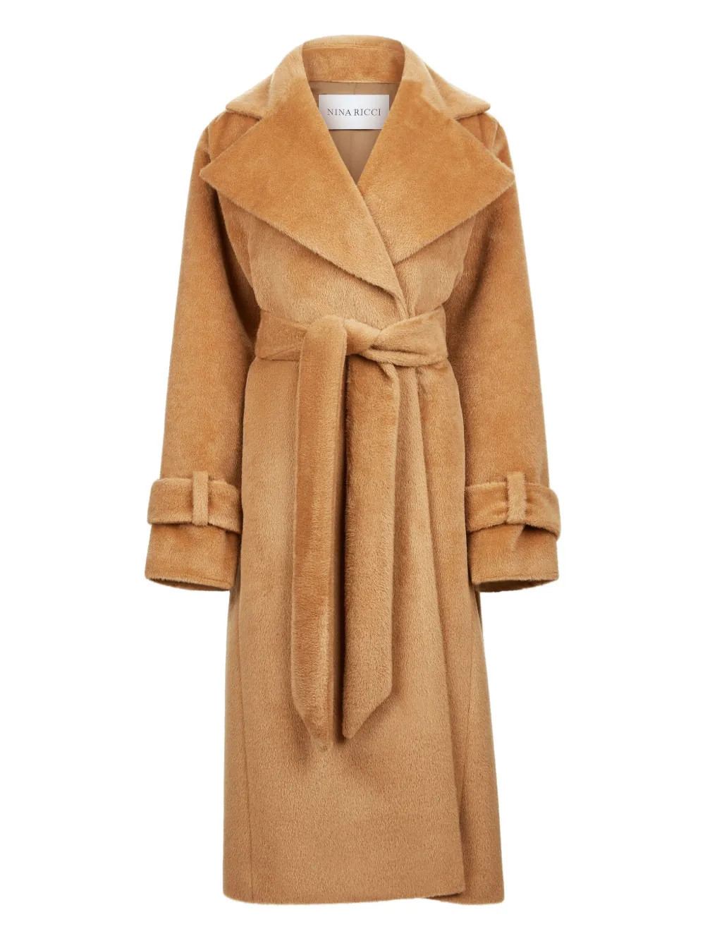 Nina Ricci Belted Brushed Wool Coat | Brown | FARFETCH | Farfetch Global