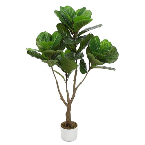 Fiddle Leaf Fig Tree Artificial, 3.7 ft Tall Lifelike Faux Tree with Black Pot, Large Fake Potted Decorative Plant for Indoor Home Office Decor, Housewarming Gift | Amazon (US)
