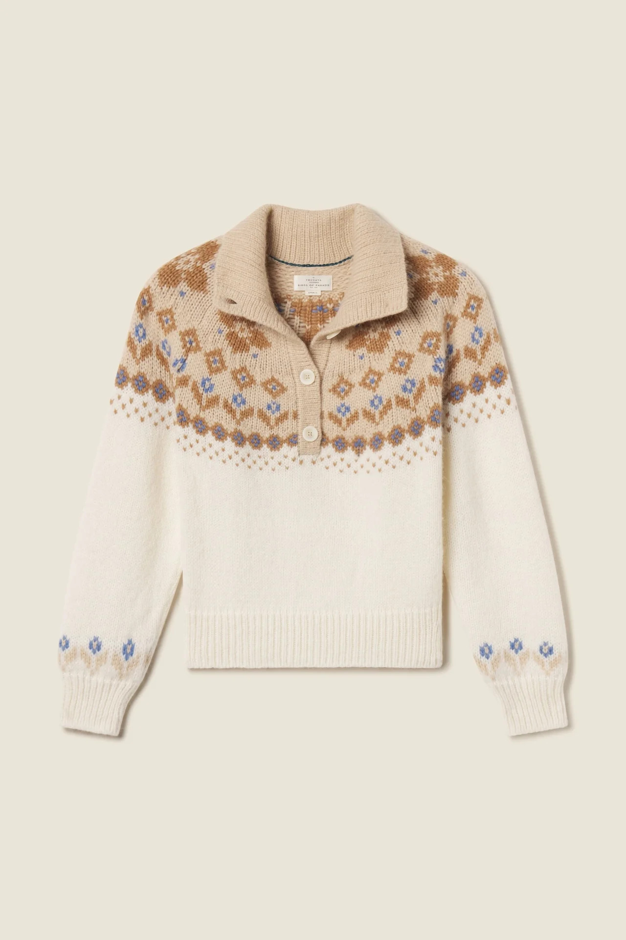 Juneau Sweater Antique White Fairisle | TROVATA