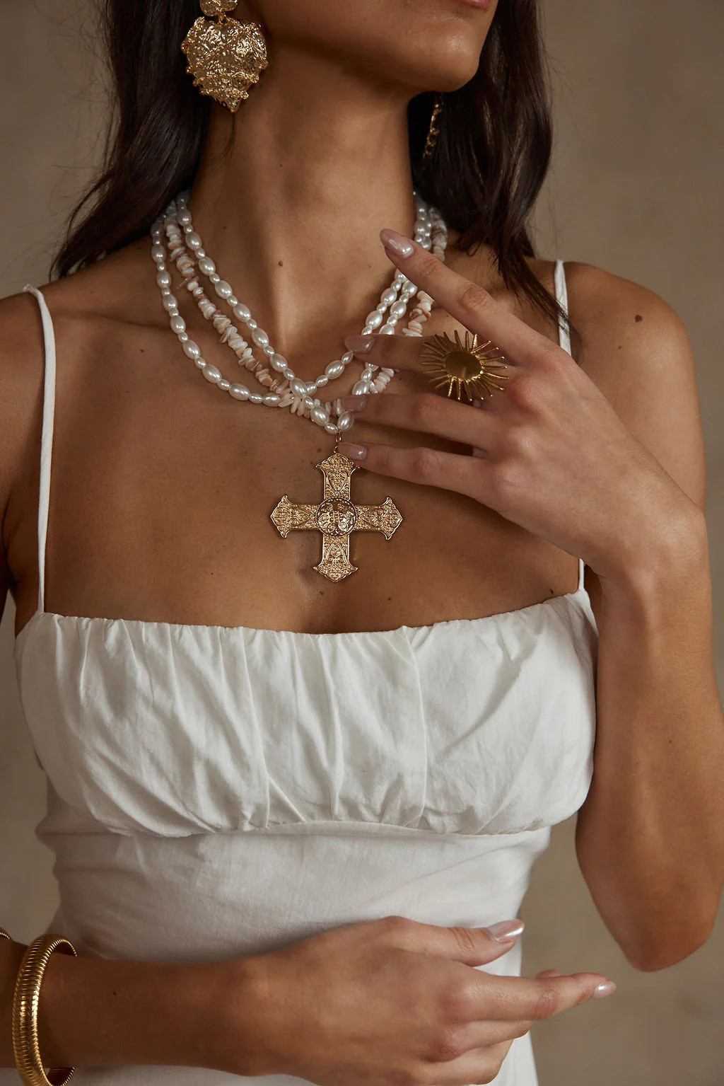 Women's Pearl Cross Necklace Gold | 12th Tribe | 12th Tribe
