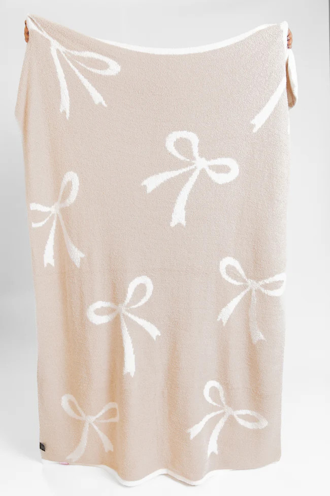 Make Me Believe Tan and Cream Bows Blanket | Pink Lily