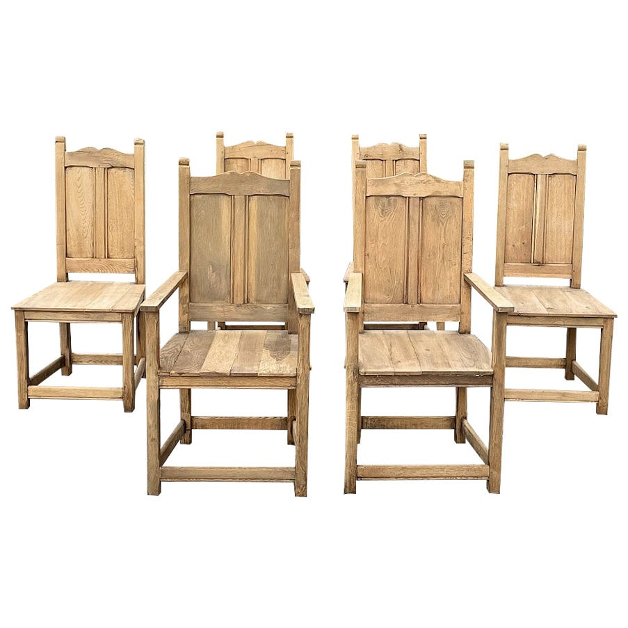 Set of 6 Rustic Antique Country French Dining Chairs Includes 2 Armchairs | 1stDibs
