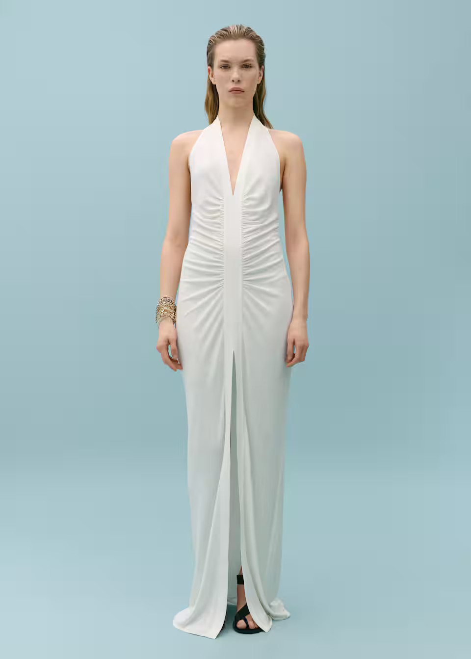 Draped halter dress with opening | Mango Canada