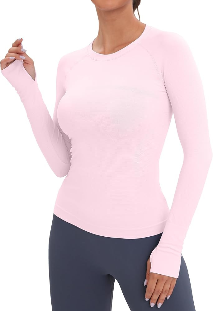 MathCat Workout Seamless Shirts for Women Long-Sleeved Yoga Running Breathable Thumb Holes Tops | Amazon (US)