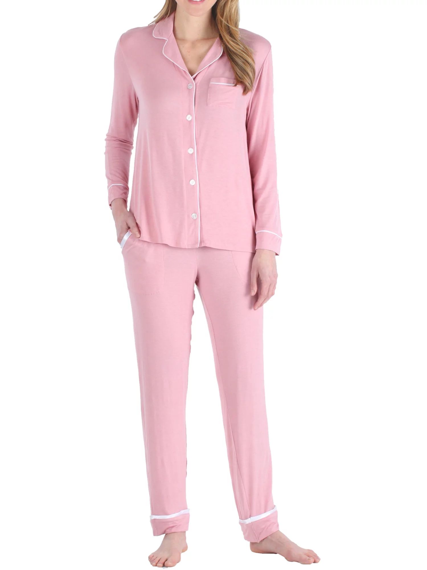 bSoft Women and Women's Plus Long Sleeve Pajama, 2-Piece Female Pant Set - Walmart.com | Walmart (US)