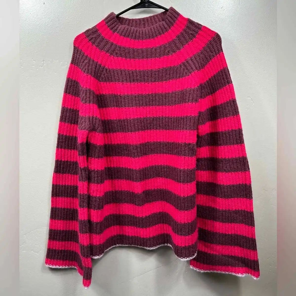 Maeve by Anthropologie Striped Turtleneck Sweater Size Large Burgundy and Pink  | eBay | eBay US