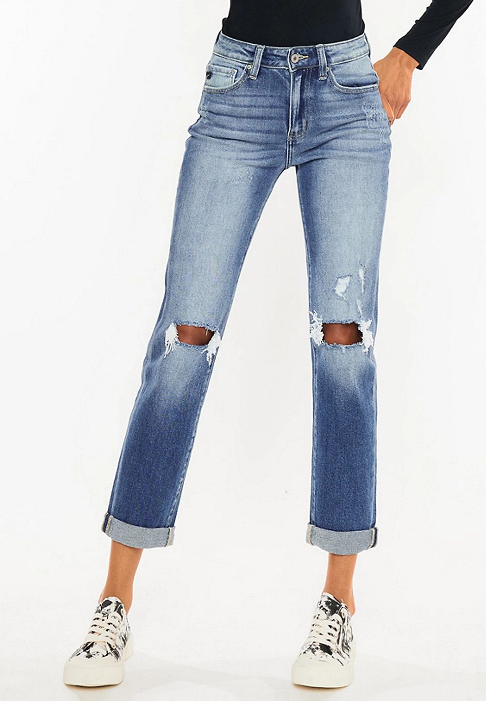 KanCan™ High Rise Open Ripped Slim Straight Jean | Maurices