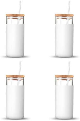tronco 20oz Glass Tumbler Straw Silicone Protective Sleeve Bamboo Lid - BPA Free(White/4-Pack) | Amazon (US)