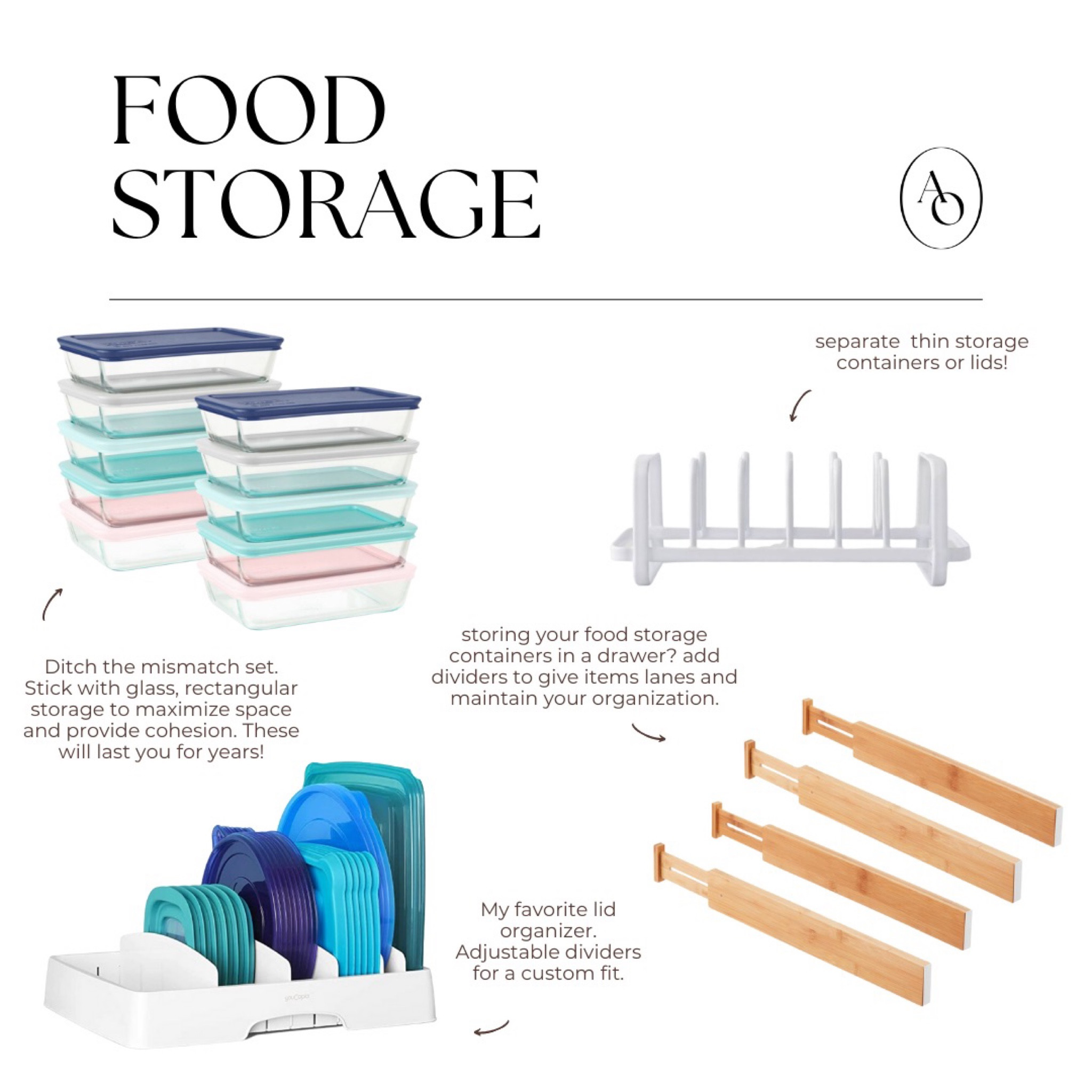 Food Storage! Day 27 of the #aullorganizedchallenge

🍲 👤Food storage containers are kinda like that one weird relative. We all have them and dealing with them can be so awkward. 🥴 BUT, they’re unavoidable and it would be impossible to do certain things without them. Also, let’s be honest — in certain situations they really help out in a pinch. 🤏

✨ While I can’t help you with your relatives, I CAN offer a few solutions for your food storage woes.

☝🏻First. Invest in a glass set for leftovers kept at home. They don’t warp and stain — and allow you to clearly see inside. I promise the $30-40 investment is worth every penny! This @pyrexhome set has been with me for over 10 years now and still going strong.

✨ If you MUST have disposables on hand (please reuse and ♻️) keep these in a separate bin or basket.

✨A lid organizer is everything! Comes in two sizes. pesky lids from rolling around everywhere and taking up more room than necessary.

#LTKunder50 #LTKhome #LTKfamily