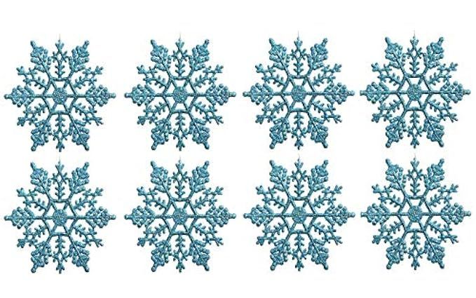 Plastic Snowflake Ornaments,5inch 24pcs Sparkling Turquoise Iridescent Glitter Snowflake Ornaments o | Amazon (US)