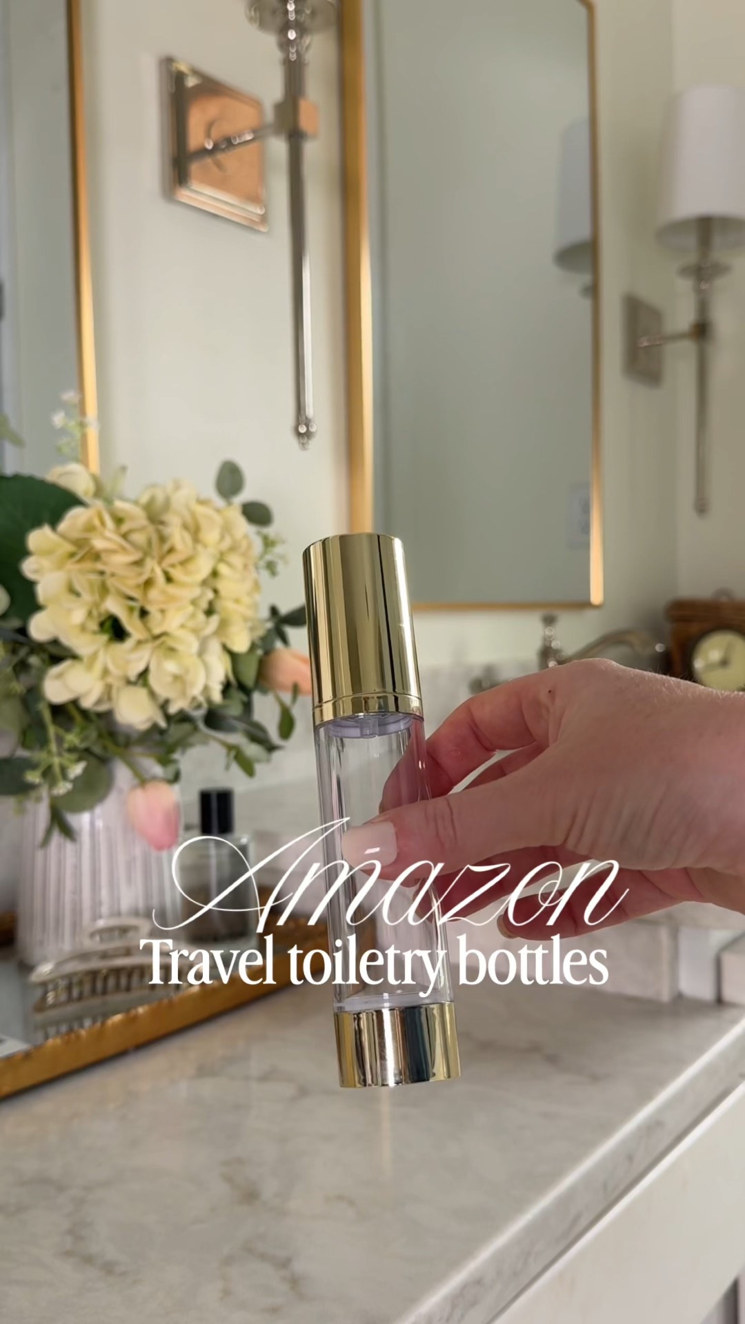 Amazon airless pump toiletry bottles ✨As I’ve been getting ready for travel, I wanted an alternative to the silicone squeeze bottles I’ve used in the past. I could never get all the product out, and it would eventually dry inside from being exposed to air.

These are airless pump bottles, so the plunger at the bottom rises to push the product upward — meaning you get every last drop. When you’re ready to refill, just press the plunger back down.

I also love the gold detail.

These are the larger 50ml size (great for checked luggage). If you’re packing a carry-on, I’d grab the smaller size instead.

#LTKTravel #LTKHome