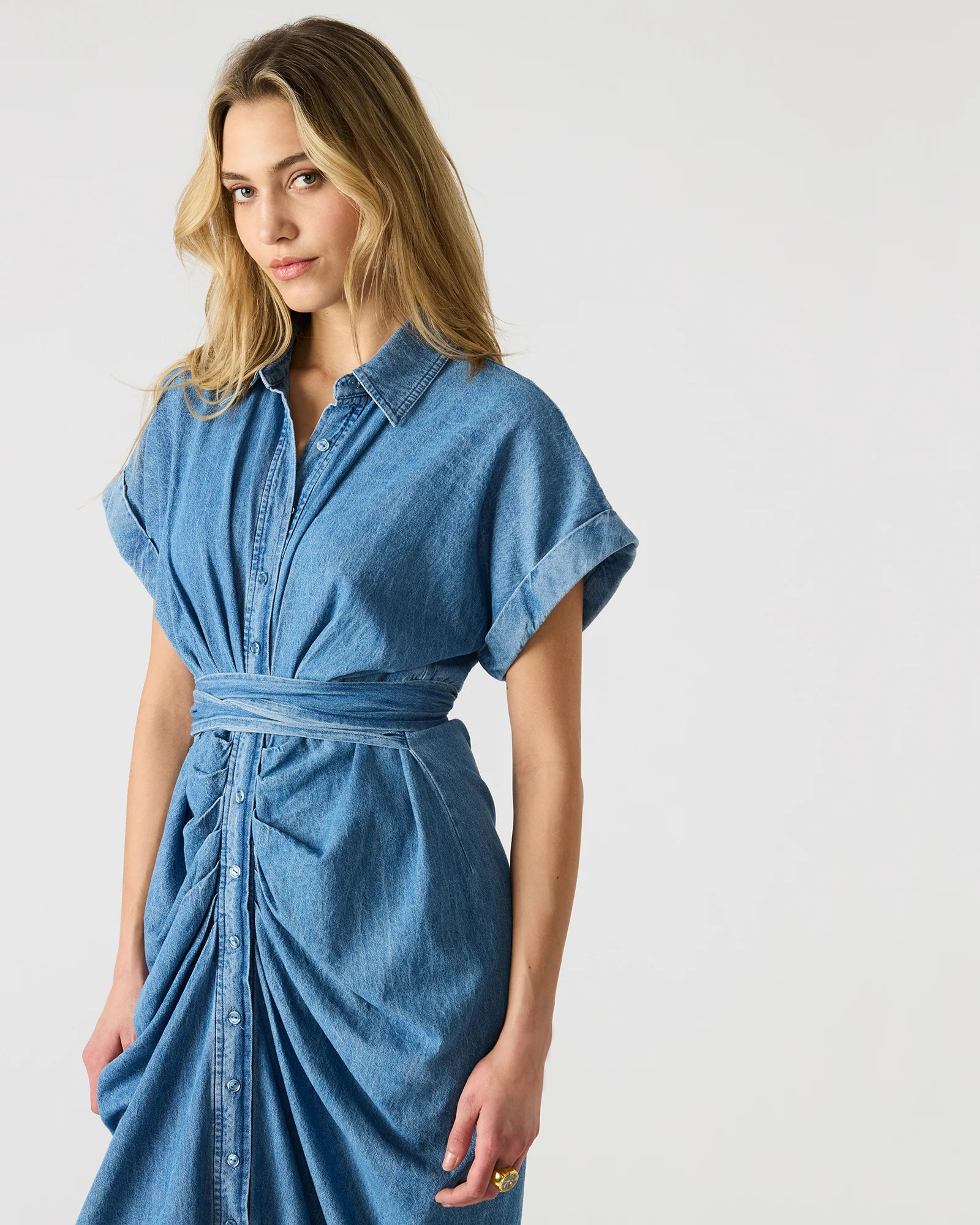 TORI Denim Button Up Collared Midi Dress | Steve Madden (US)