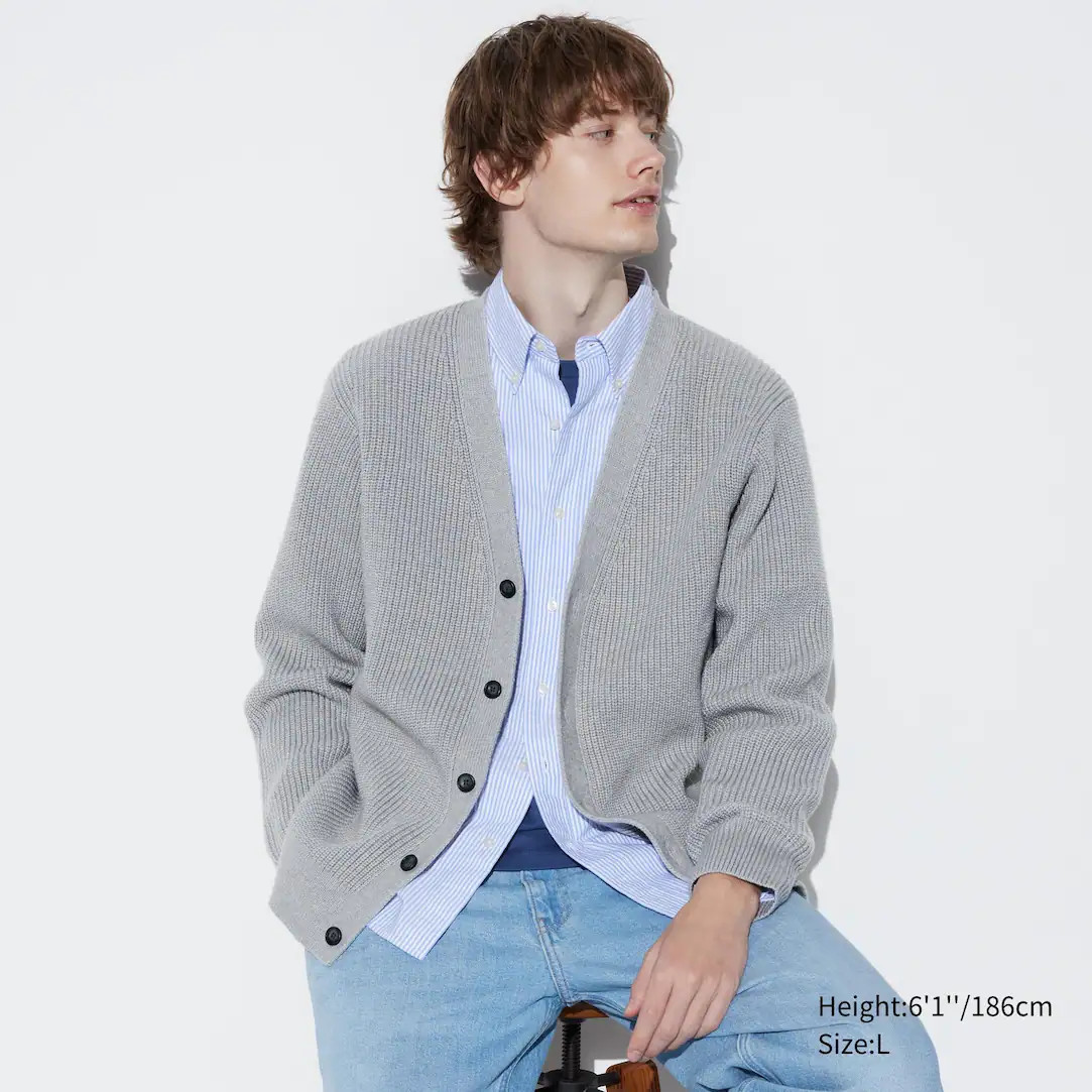 Middle Gauge Knit V Neck Cardigan | UNIQLO (UK)