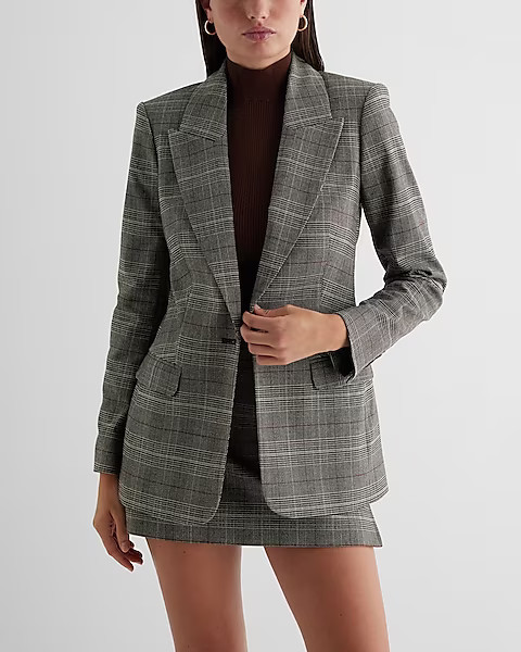Plaid One Button Blazer | Express